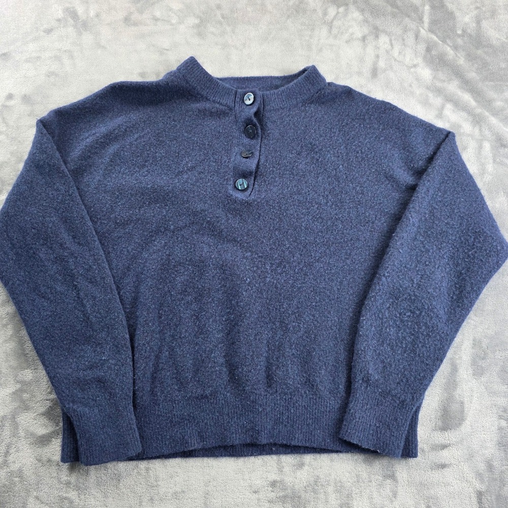 Abercrombie & Fitch Henley Sweater Womens M Navy Blue Merino Wool Blend Ribbed